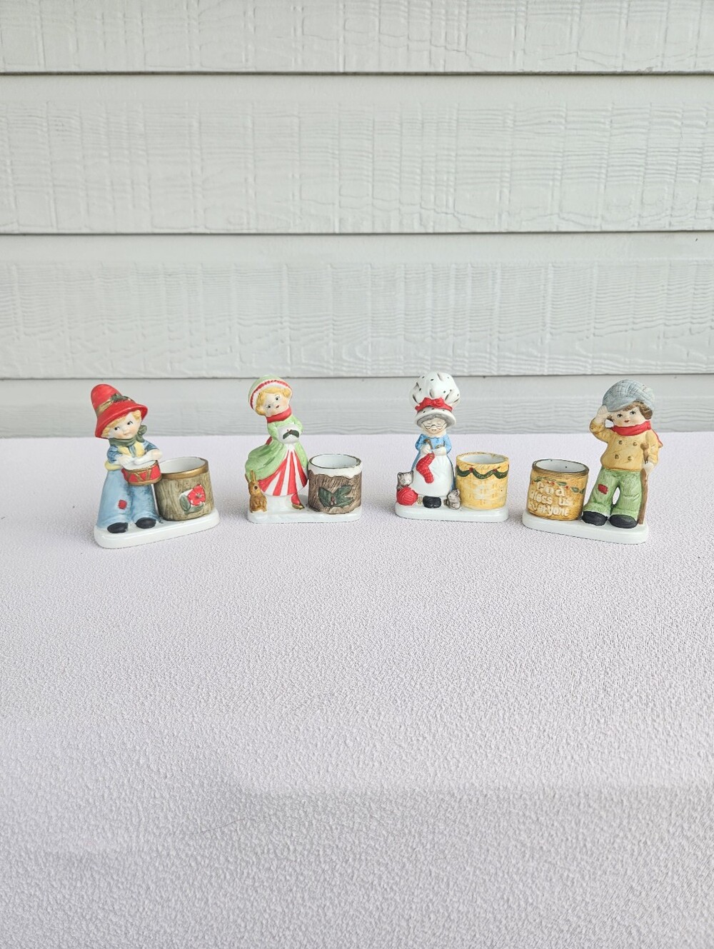 VTG Jasco Christmas Luvkins Votive Candle Holder Set of 4 Porcelain 4.5" Granny